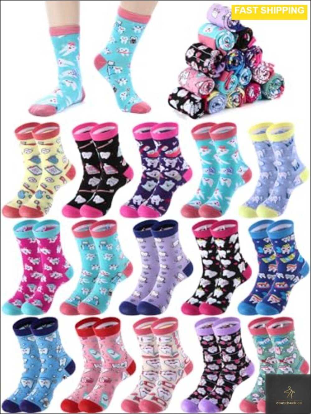 30 Pairs Nurse Dentist Novelty Socks Dental Print Nylon Stretchy